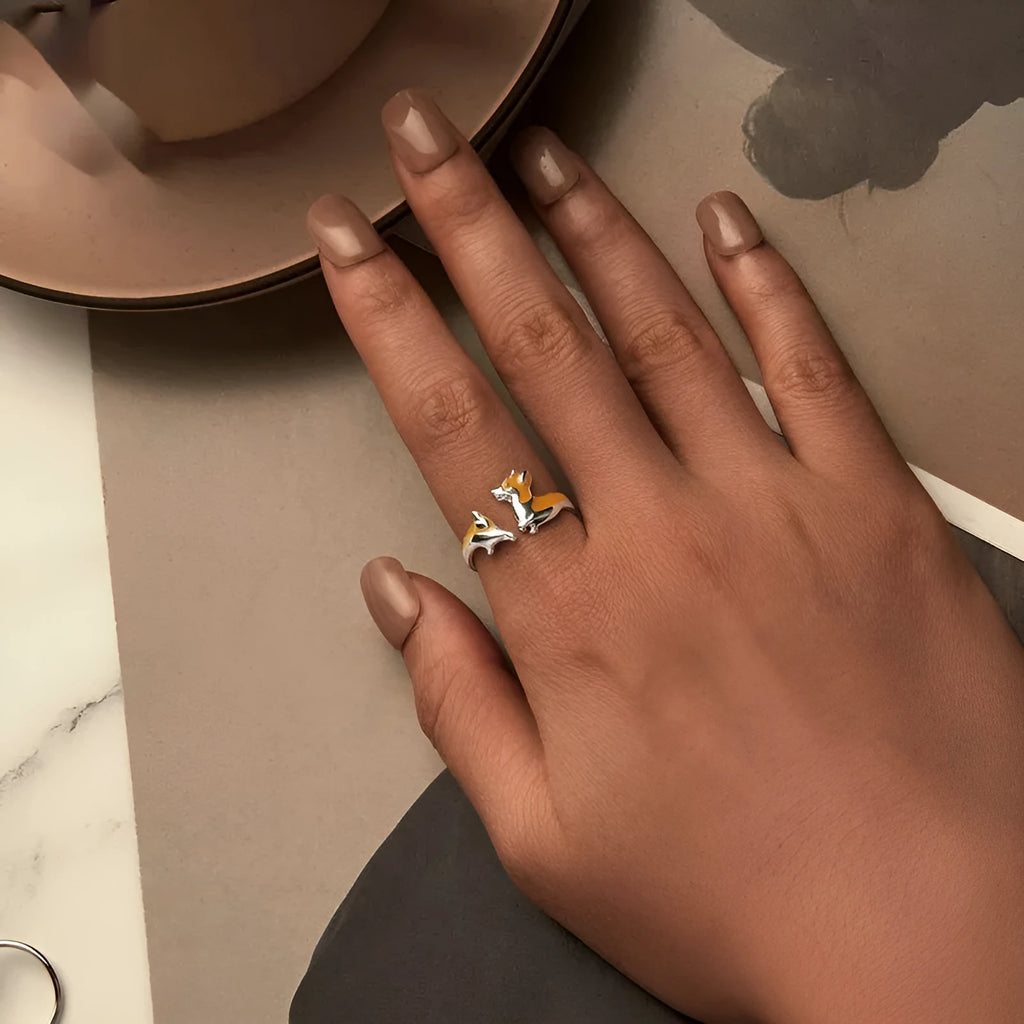 Silver coloured corgi dog cartoon ring for women with electroplated finish