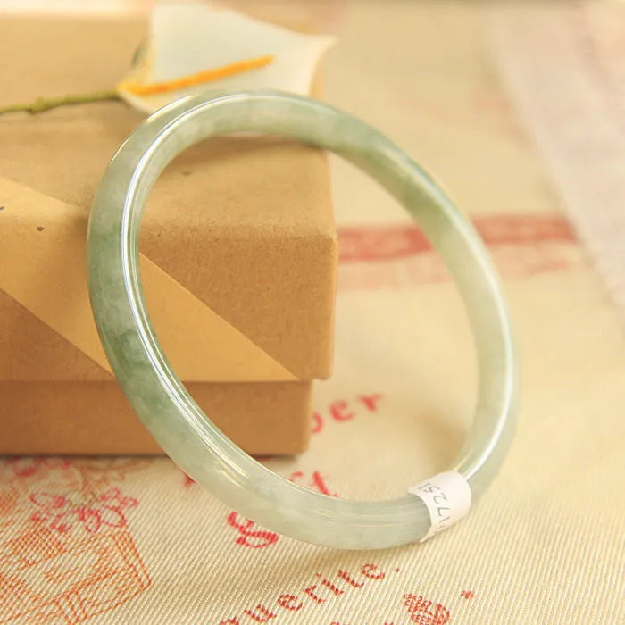 Green jade waxy Chinese bracelet with geometric beads in six wrist sizes from 53mm to 64mm