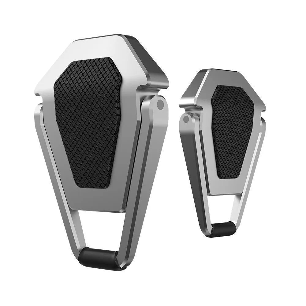 Silver aluminium alloy foldable computer bracket with 3M adhesive backing for under-desk mounting
