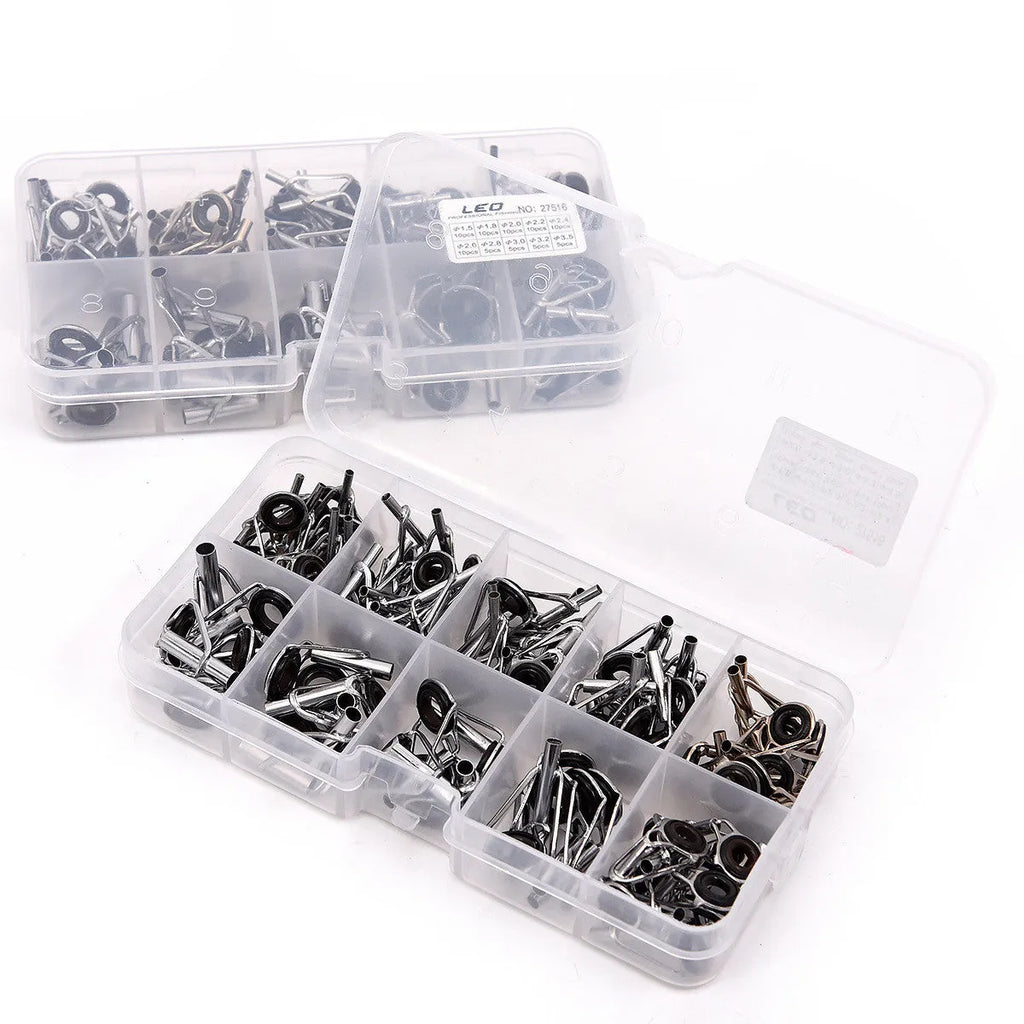 Boxed 80pcs alloy sea fishing rod guide ring set in plastic grid box