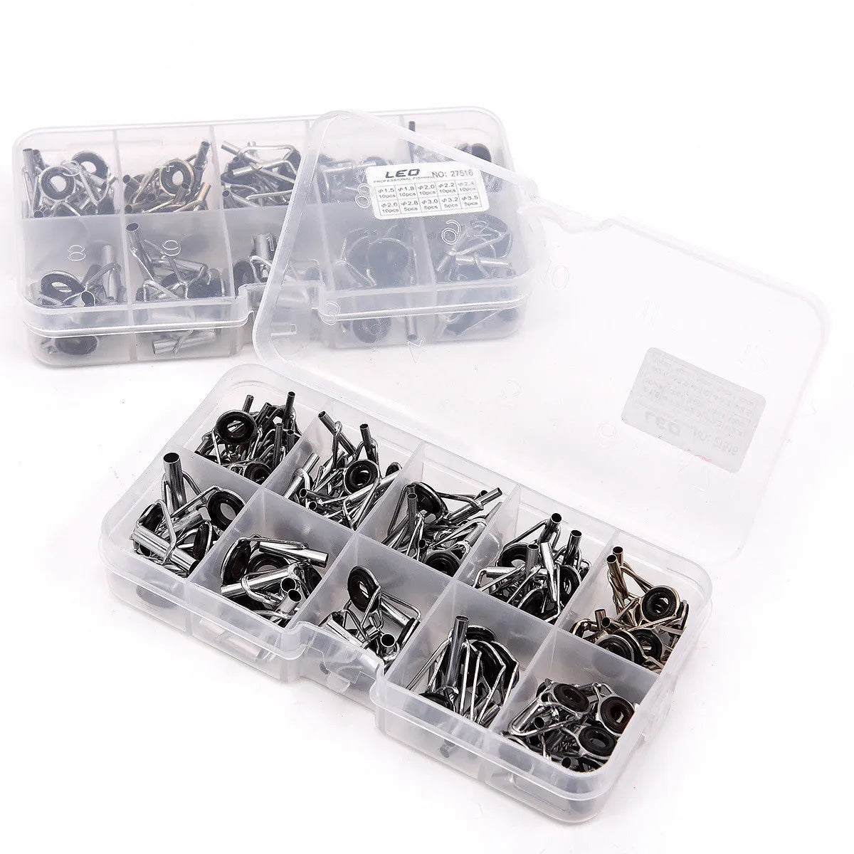 Boxed 80pcs alloy sea fishing rod guide ring set in plastic grid box