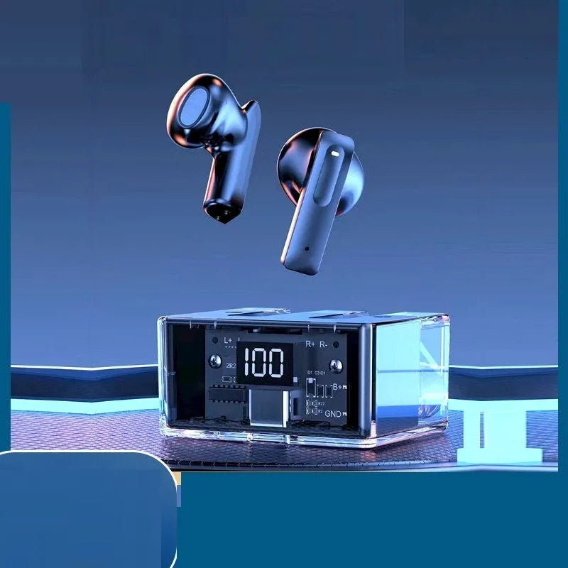 Space capsule transparent case true wireless Bluetooth headset with digital display screen