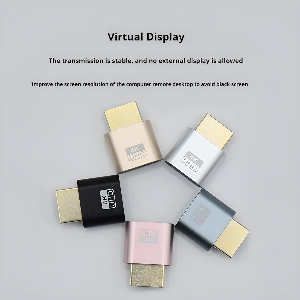 Compact graphics card virtual display spoof with HDMI interface, shown in gold finish, measuring 26.5mm in length.