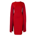 Round neck pleated evening dress with attached shawl in long sleeve high-waist design