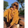 Dopamine yellow plaid shirt with loose cardigan fit and chemical fibre blend fabric
