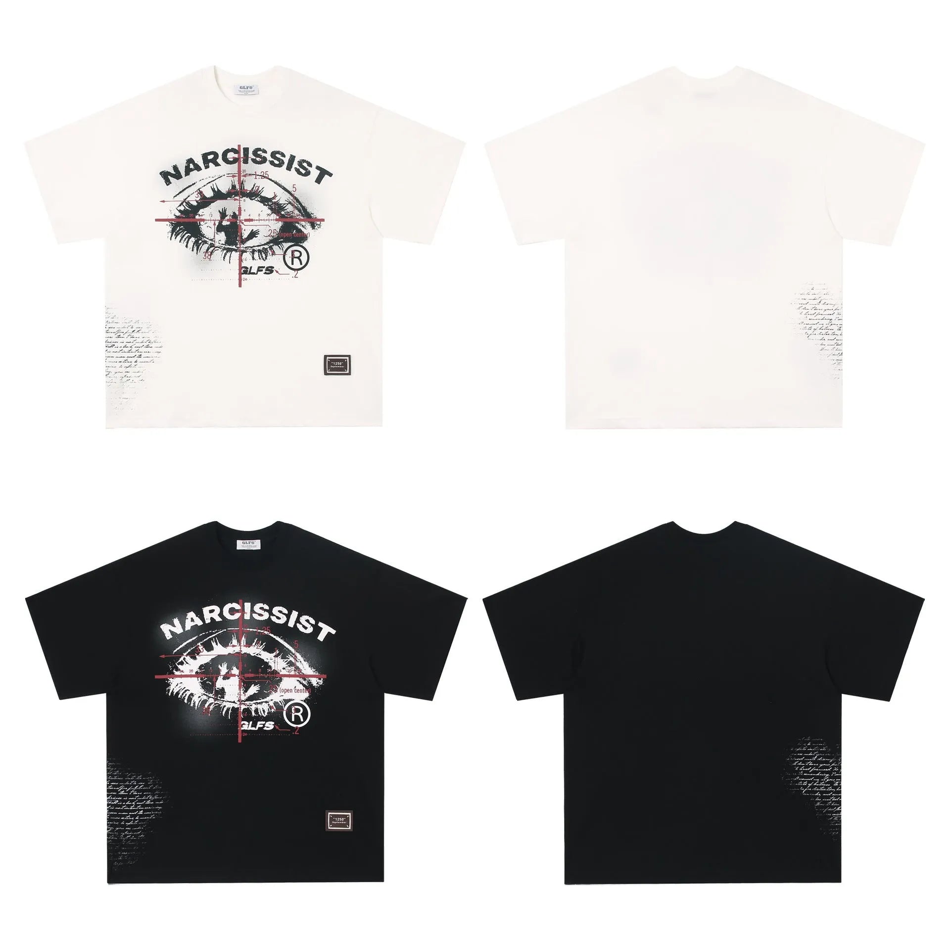 Pure cotton T-shirt with letter pattern print in black or white, shown in teenage sizing.