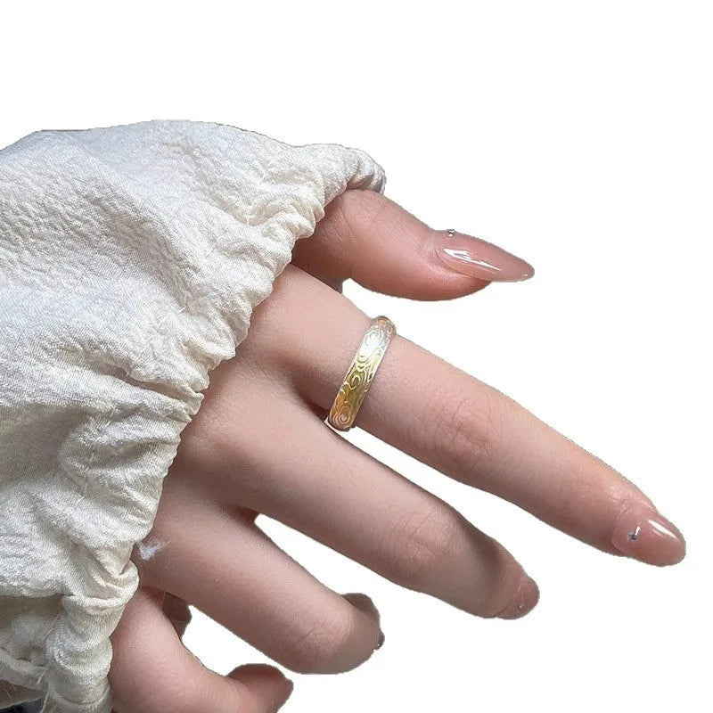 White copper open mouth ring with J14 Xiangyun geometric pattern and silver gold electroplated finish