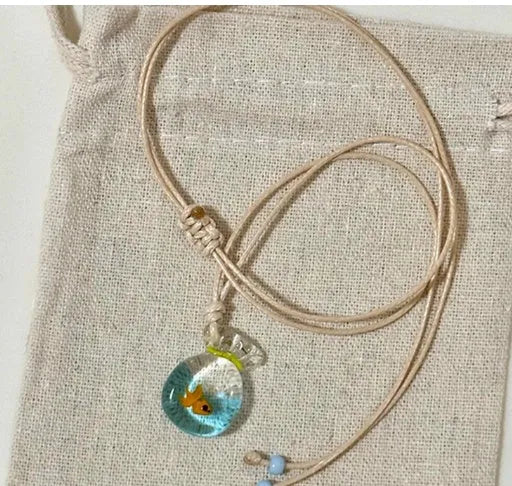 Women's pendant necklace with colourful glaze joker skirt pendant on cotton linen clavicle chain