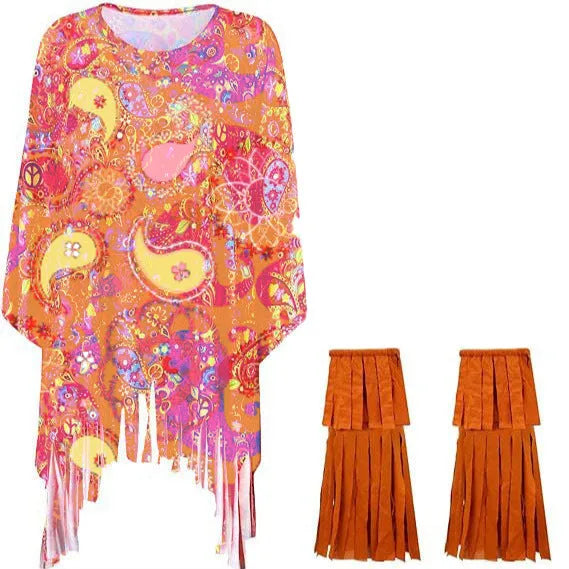 Colourful tie dye cloak costume with bell sleeves and sleeveless design in spandex material