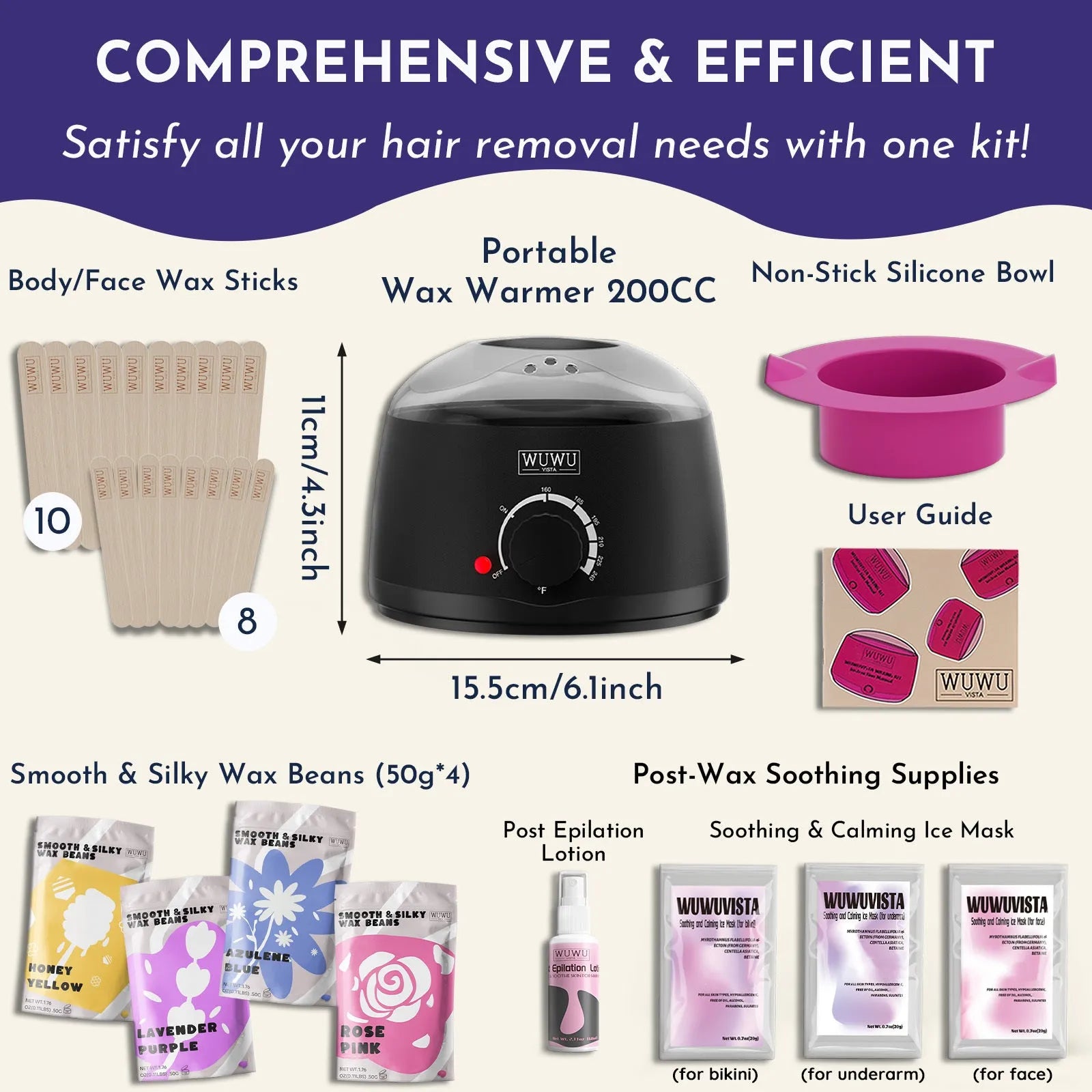29-piece waxing gift set with compact wax warmer, wax beads, facial and body sticks, aftercare lotion and ice masks