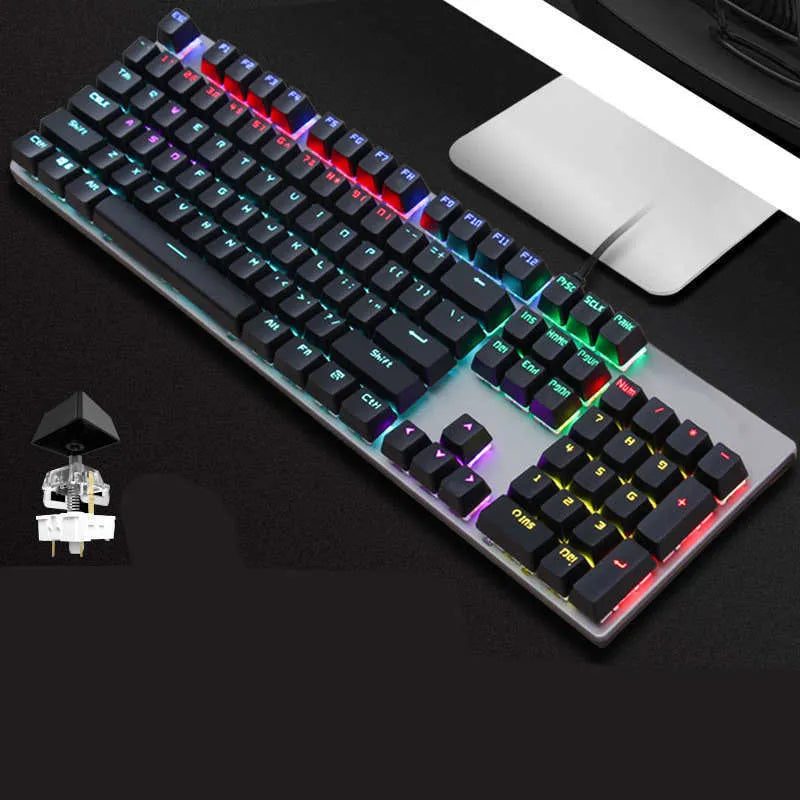 AOC GK410 mechanical keyboard with metal case, backlit keys, and full 104-key layout.