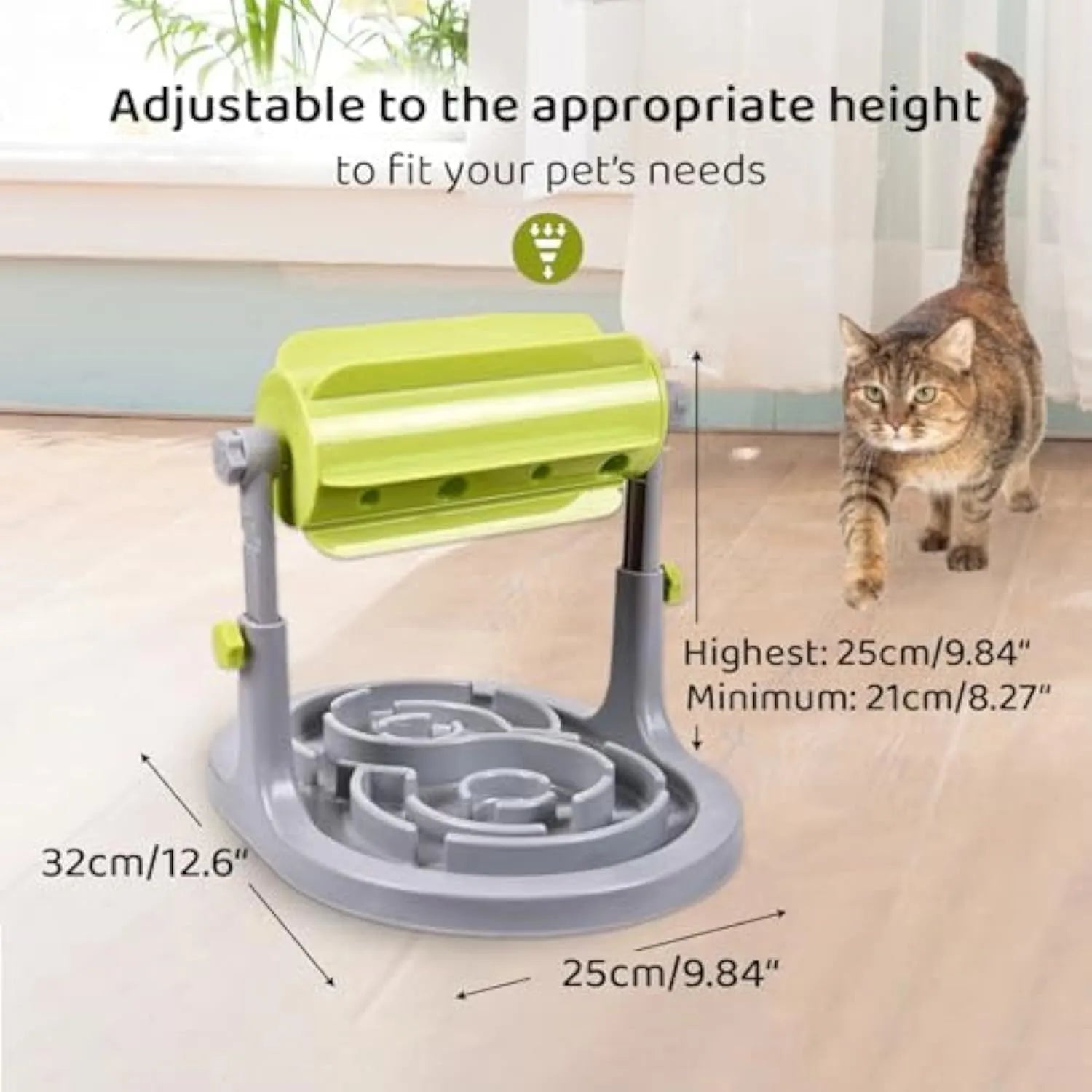 Blue interactive pet food puzzle toy with adjustable height and irregular raised patterns for slow feeding