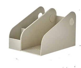 Desktop storage box with two grids for documents and stationery in milk coffee colour
