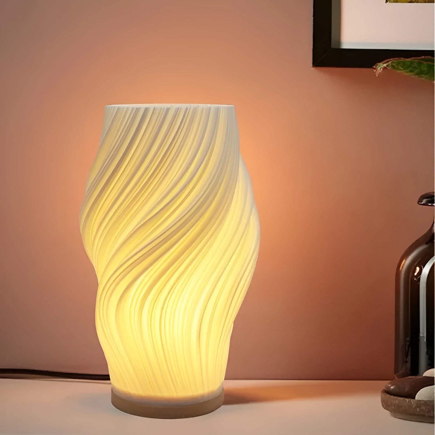 Nordic style 29cm USB charging bedside night lamp with three-colour dimming on a nightstand