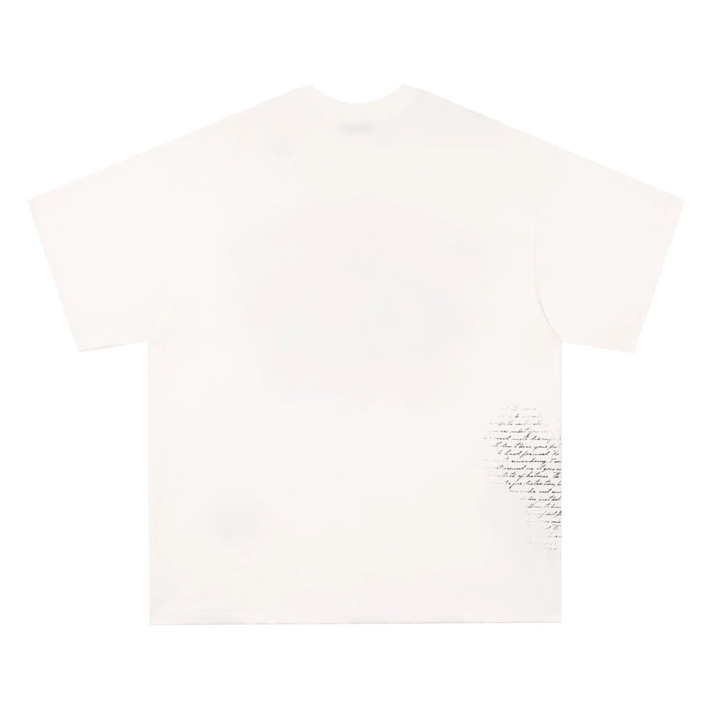 Pure cotton T-shirt with letter pattern print in black or white, shown in teenage sizing.