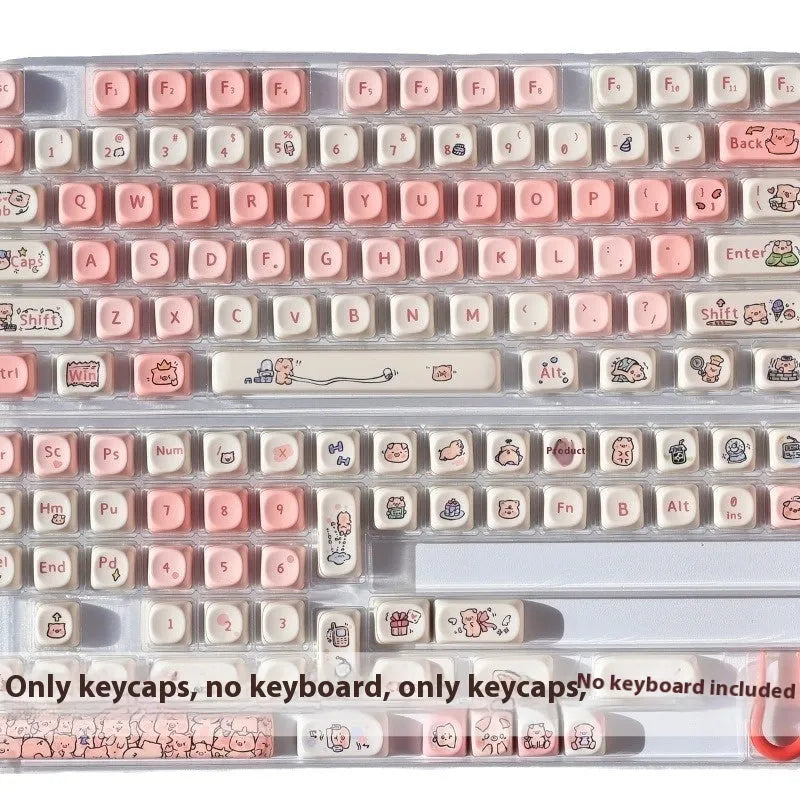 Pink Fragrant Pig themed key caps for mechanical keyboards with five-sided printing