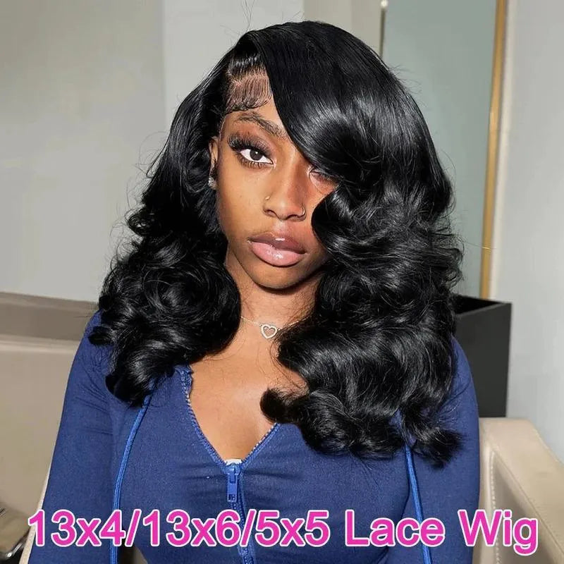 Black 100% human hair lace front wig with wavy curly texture and natural baby-hair hairline