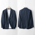 Men's loose-fit linen casual suit jacket in a solid colour, shown with long sleeves.
