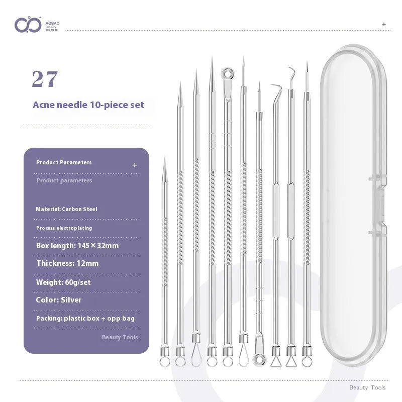 4-piece metal acne needle set with ultra fine pointed tips for precise skin treatment applications