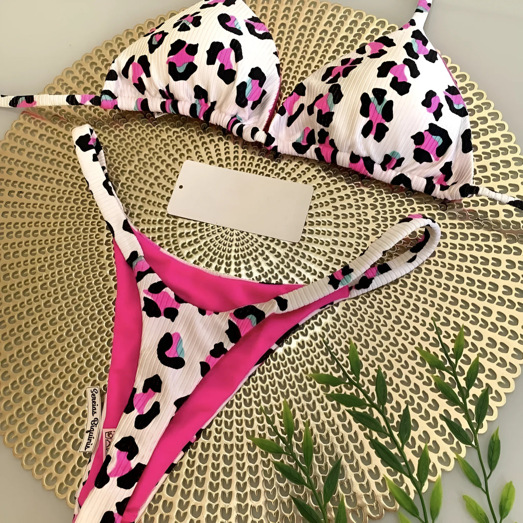 Women's printed bikini swimsuit with cotton-lined briefs in European and American pattern style