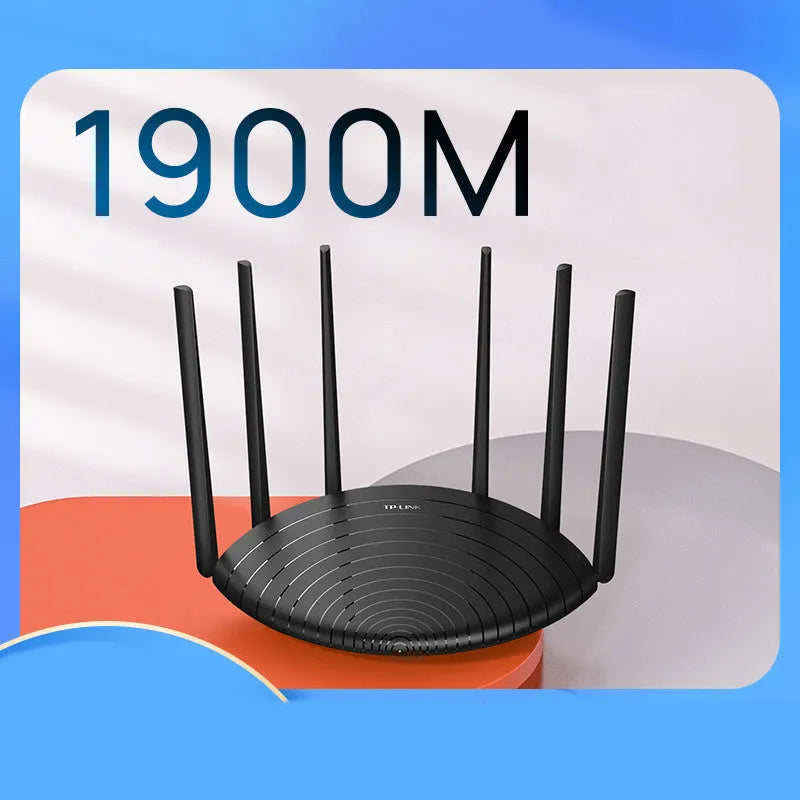 Black AC1900 Gigabit dual-band wireless router with easy display panel showing connection status