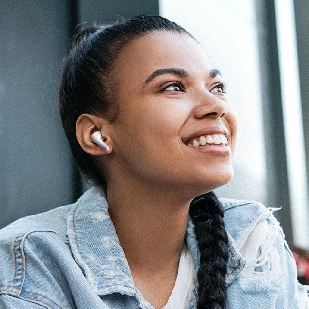 Wireless sports gaming Bluetooth in-ear headset in gradient blue colour, showing earbud design.