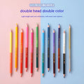 Set of wooden double-head colour pencils showing both pencil tip and brush-style colour lead tip.