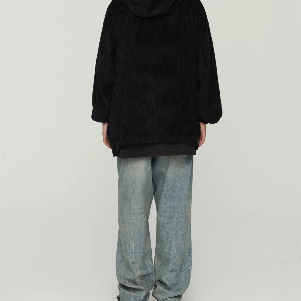 Light wash grey baggy oversized denim jeans with pleats, straight leg, 100% cotton, distressed washed blue