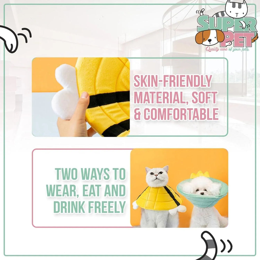 Soft bee design cat cone collar with velcro closure in adjustable sizes