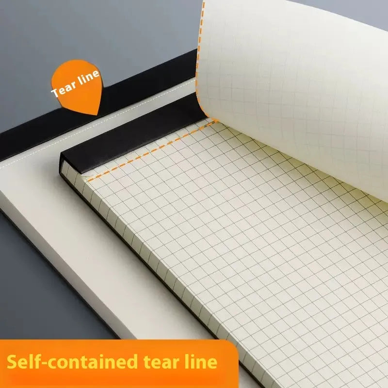 A5 and B5 tearable writing pads showing blank, grid, and horizontal line page styles.