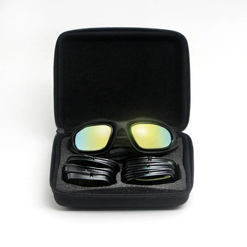 Tactical polarized sports sunglasses with full rim PC frame for cycling and outdoor use.