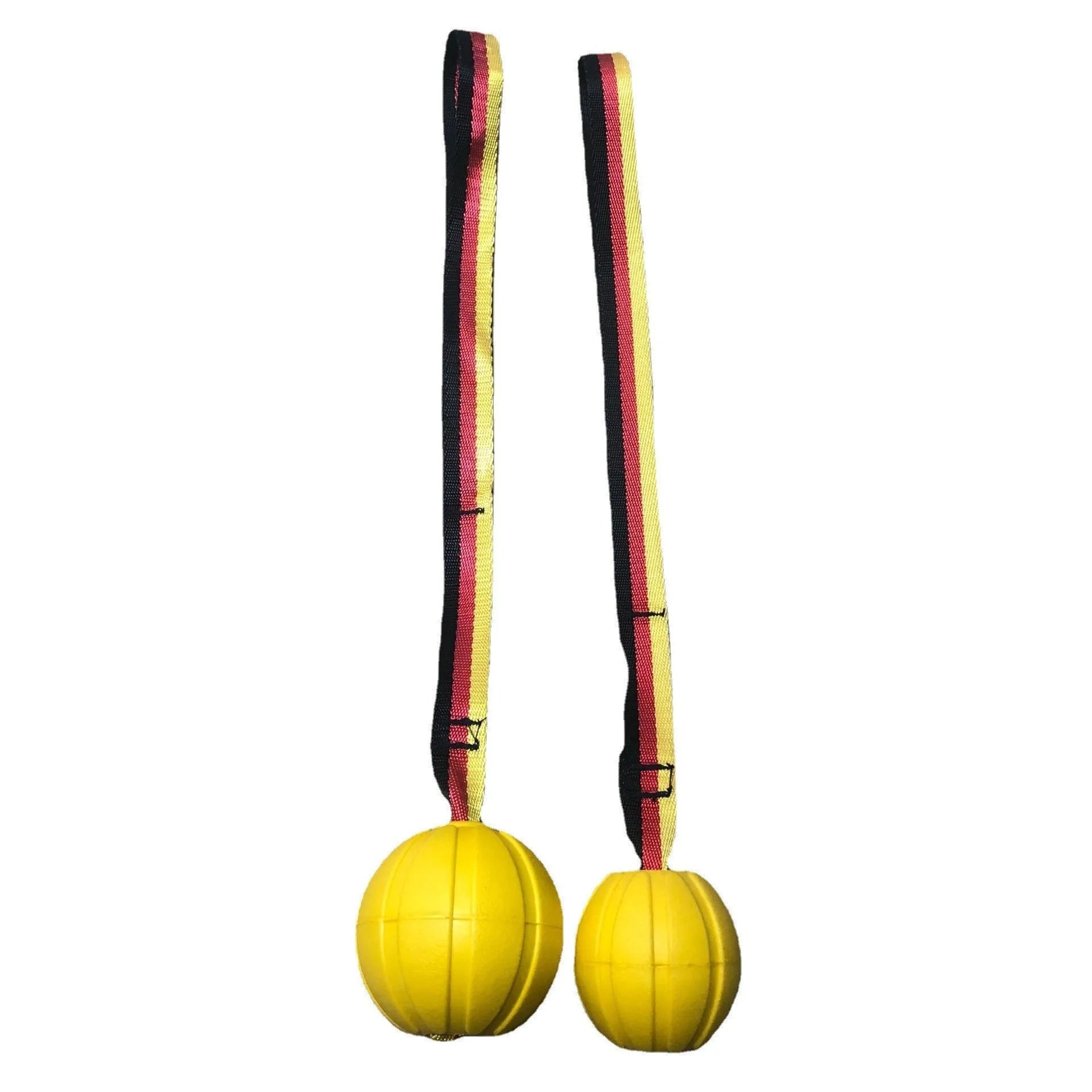 Floating camouflage and yellow EVA tetherball dog toys in three sizes: 6.5cm, 7cm, and 9cm diameters