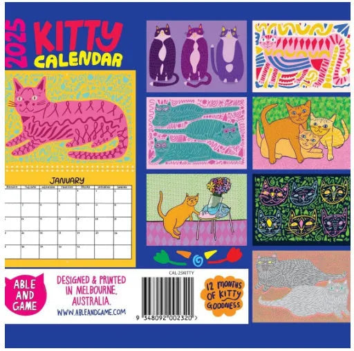 2024 2025 cat calendar wall planner with feline themed monthly pages