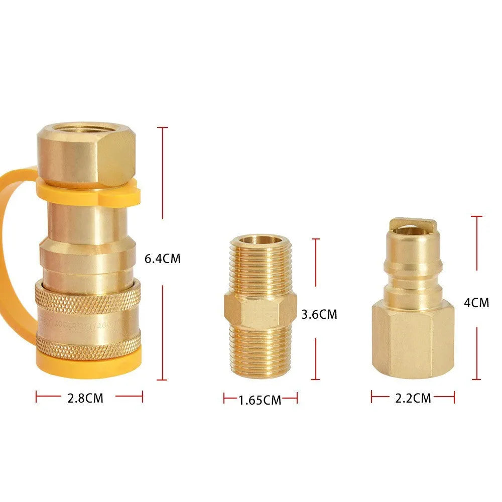 Brass propane gas charging connector with 3/8 American standard thread and gold colour finish