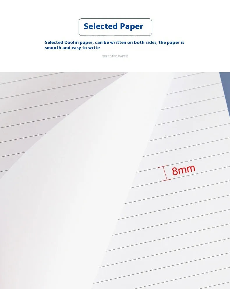 A4 tearable notebook with wireless adhesive binding, showing grid and lined page options