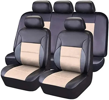 Artificial leather car seat covers in multiple colours with stitching patterns for 5-seater vehicle protection