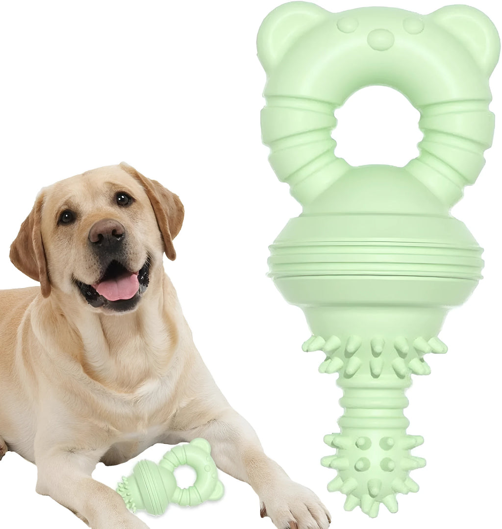 Blue molar-shaped rubber dog chew toy with textured surface for teeth cleaning