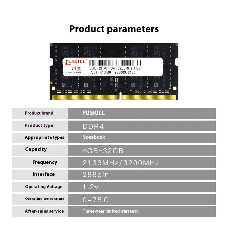 DDR4 SO-DIMM notebook memory bar with gold 260-pin contacts for laptop RAM upgrade