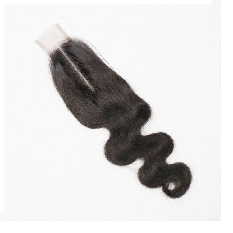 Straight natural colour human hair wig on a model, showcasing the hand-woven lace front and long length.