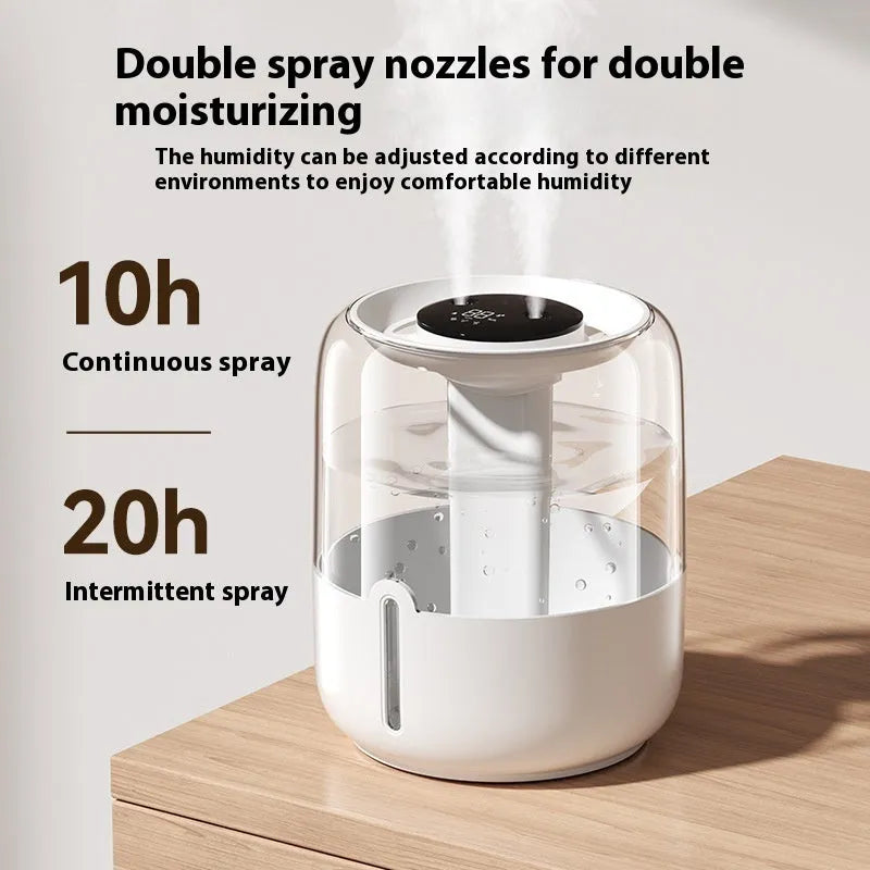 Beige round large capacity USB humidifier with display and dual spray nozzles