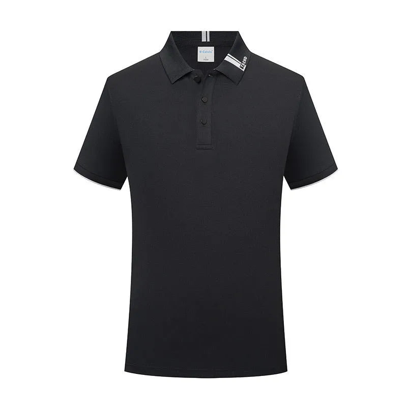 Cotton blend short sleeve lapel polo shirt in light purple with loose cut