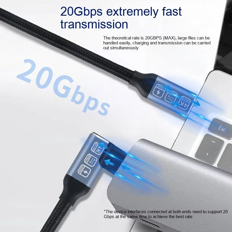 Black woven double Type-C data cable with fast charging support on a flat surface