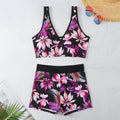 Women's printed two-piece swimsuit with sleeveless top and boxer-style briefs in multiple colours