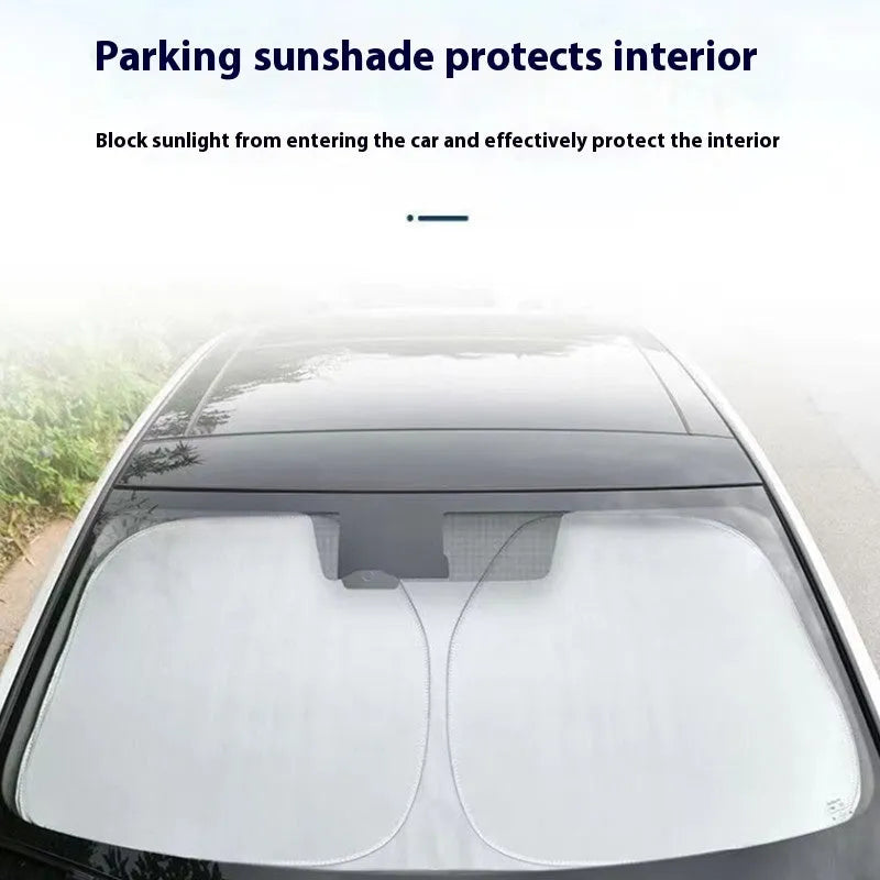 Aluminium foil car sunshade in titanium silver colour showing rectangular shape and reflective surface
