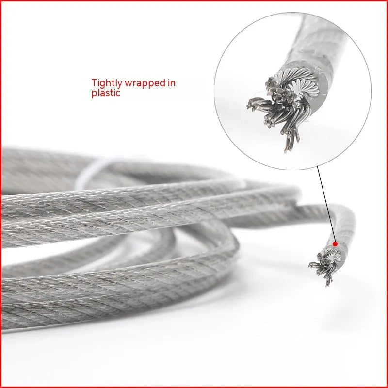 304 stainless steel security cable with double twist multi-strand construction showing flexible coiled form