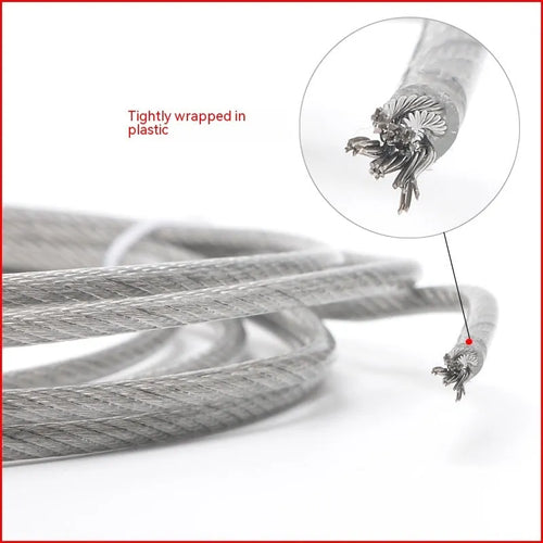 304 stainless steel security cable with double twist multi-strand construction showing flexible coiled form