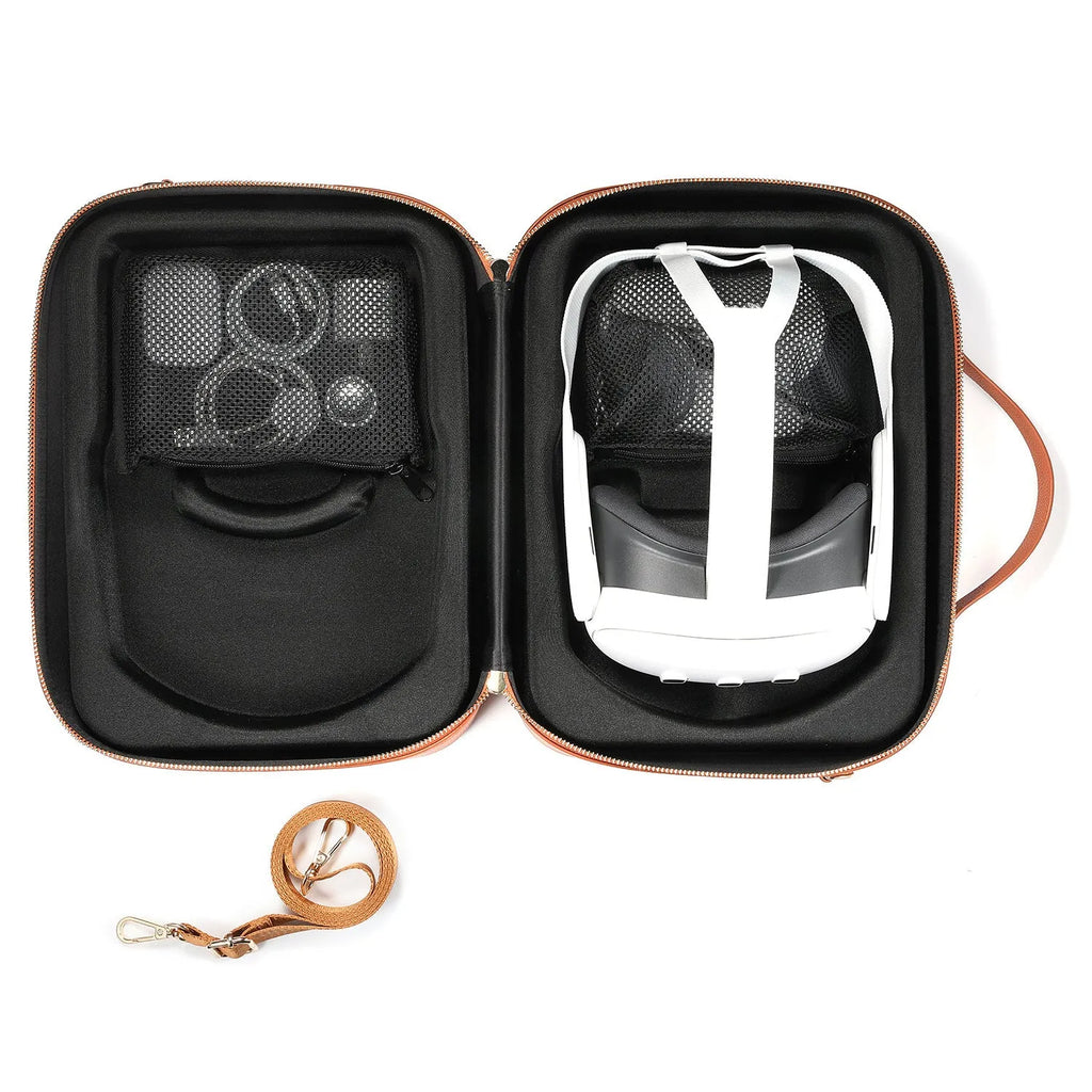 Vision Pro MR storage box in superfiber material showing black and brown colour options