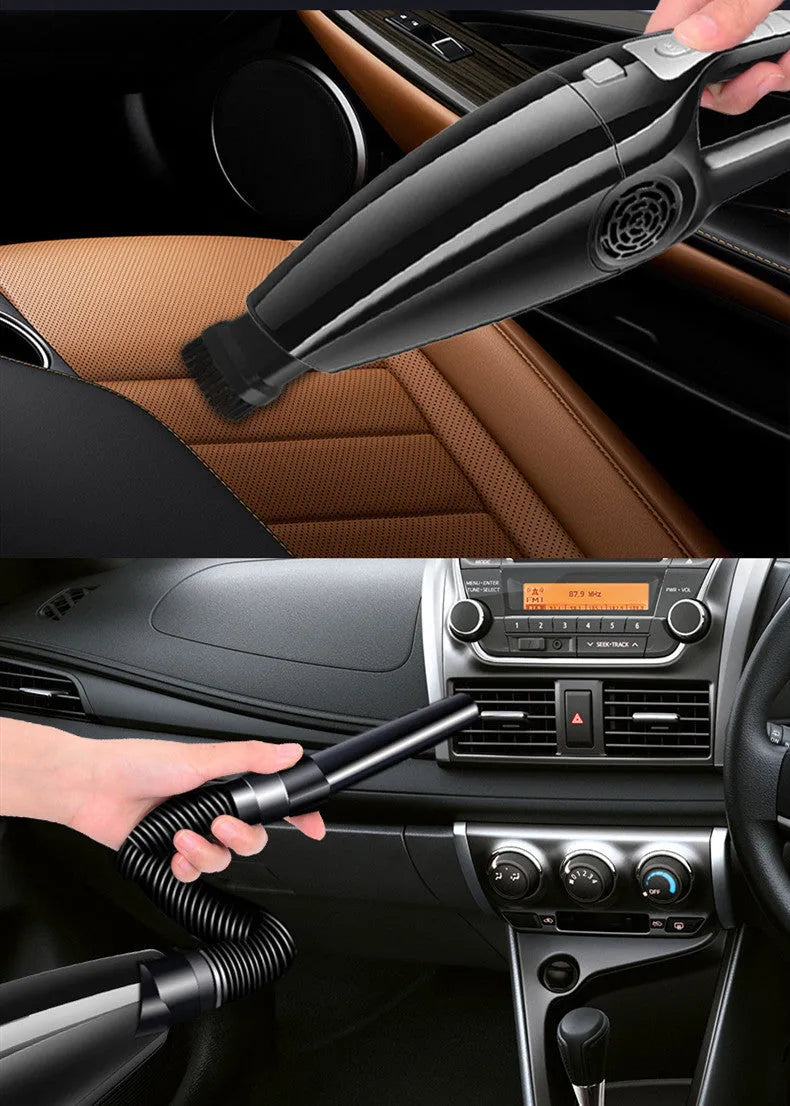 Black and orange car vacuum cleaner with cigarette lighter plug for 12V power