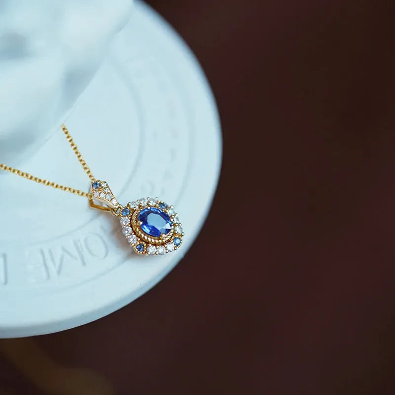 Yellow gold colour adjustable women's necklace with gemstone pendant on box chain