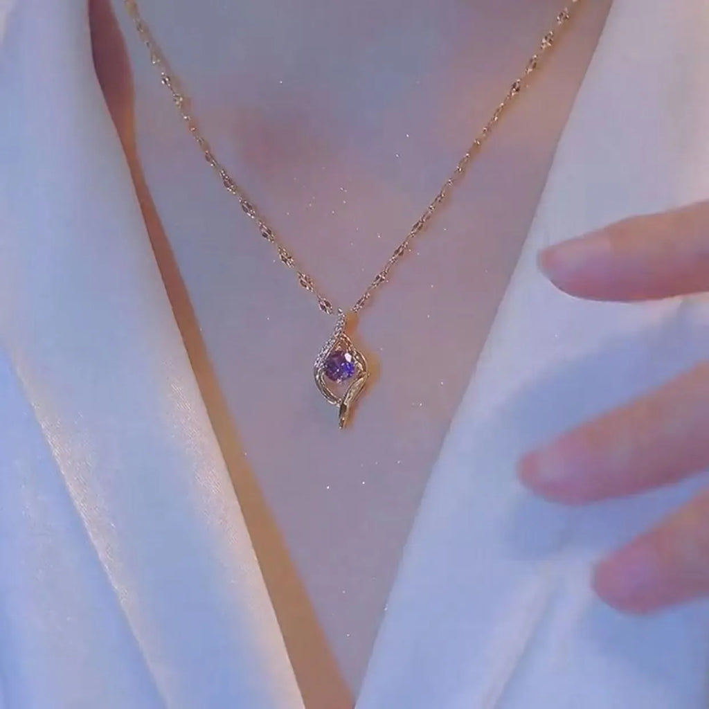 Light luxury minority design purple pendant necklace with geometric round oval octagonal quadrangle shapes